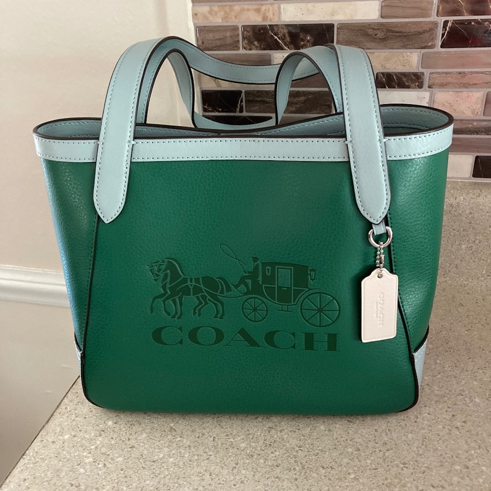 SOLD-COACH LEATHER Tote 27 Shoulder Bag - Green Multi - NWT -GORGEOUS ! REDUCED!